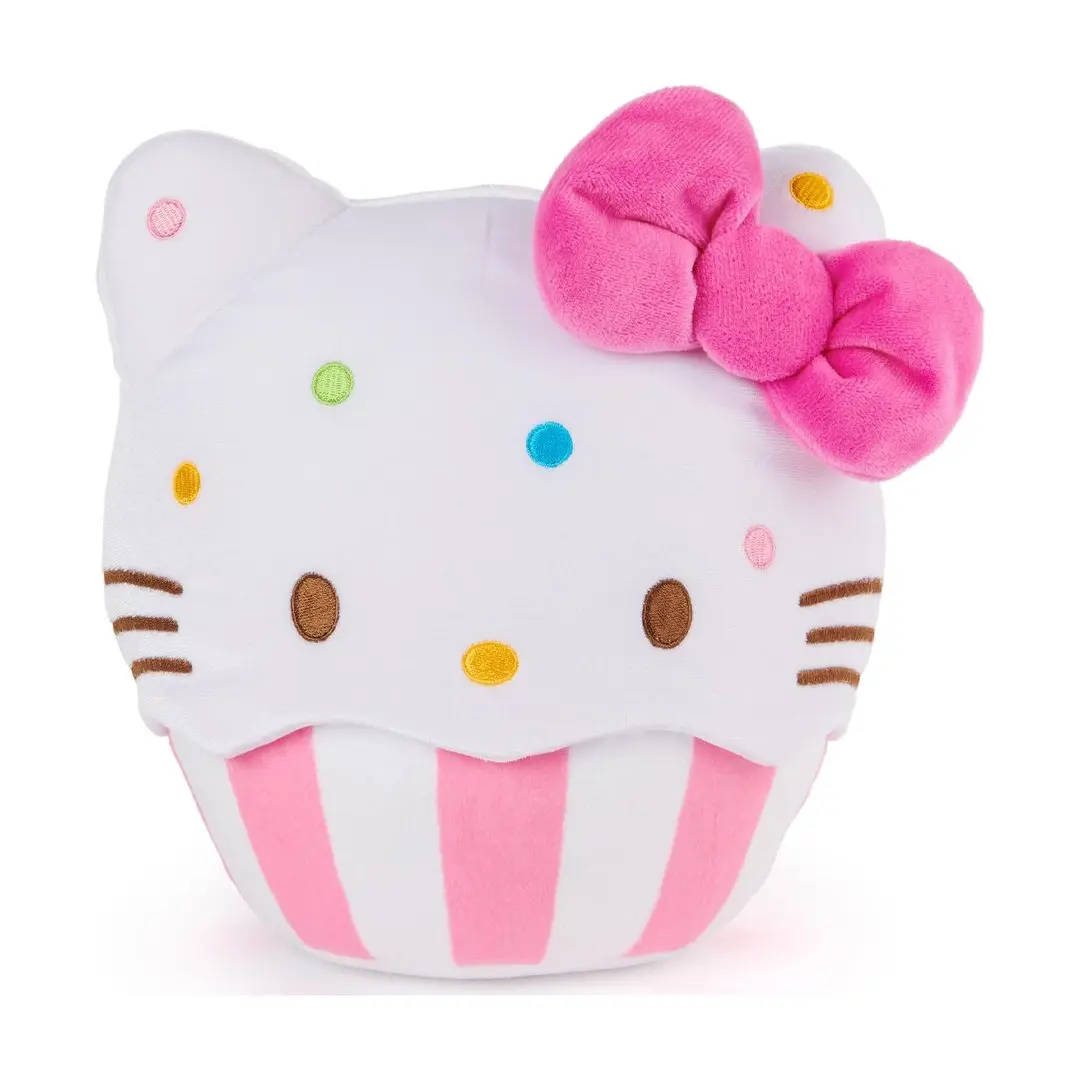 GUND Sanrio Official Hello Kitty 8-in Cake Shaped Stuffed Toy - Rainbow Sprinkles, Pink Bow, Striped Design, Adorable Baking-Themed Plush (8 inches)