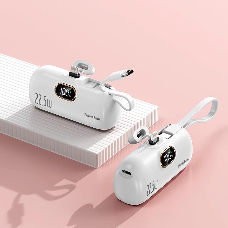 22.5W Mini Portable Charger Power Bank with 3 Output Ports, 5000mAh Fast Charging Battery Pack with LED Display-5000mAh Mini Portable Charger Power Bank for phone, 22.5W Fast Charger with 3-Output and Digital Display, Lightwight and Compact