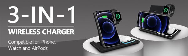 Wireless Charger, 3 in 1 Wireless Charging Station, Fast Wireless Charger Stand for iPhone 18 17 16 15 14 13 12 11 Pro Max XR XS, Apple Watch 8 7 6 5 4 3 2 SE, AirPods Pro 3 2 with QC3.0 Adapter Included Wireless Charger, 3 in 1 Wireless Charging Station, Fast Wireless Charger Stand for iPhone 18 17 16 15 14 13 12 11 Pro Max XR XS, Apple Watch 8 7 6 5 4 3 2 SE, AirPods Pro 3 2 with QC3.0 Adapter Included