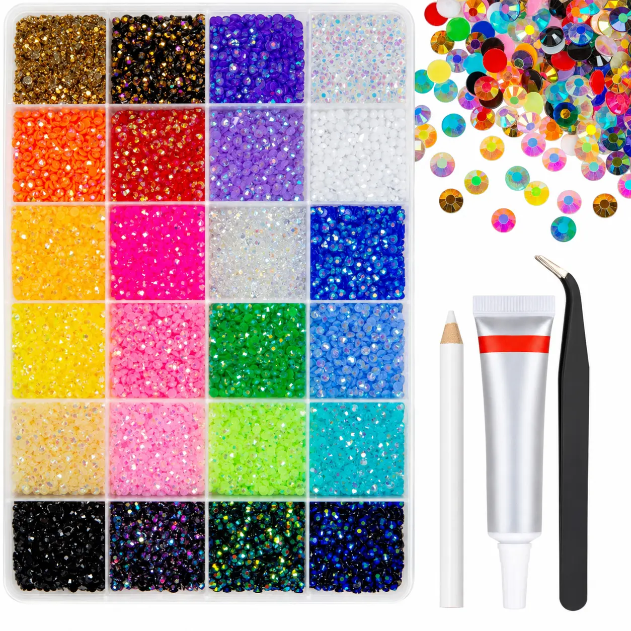 Halloween Fall Gift  24-Color 3mm Jelly Resin Rhinestone Bedazzling Kit, 13800pcs Flatback AB Gems for Nails Decor, DIY Craft Beading & Jewelry Making Projects