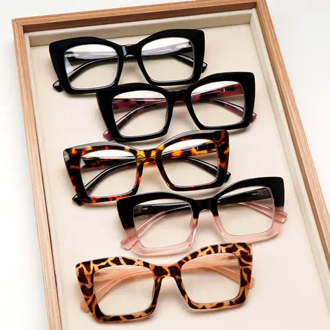 5-Piece Set Of Stylish Retro Blue Light Blocking Reading Glasses Large Rectangular Frames With Spring Hinges Durable Lenses Solid Colors And Patterned Designs Elegant Style For Women Fashionable Essentials For Everyday Wear