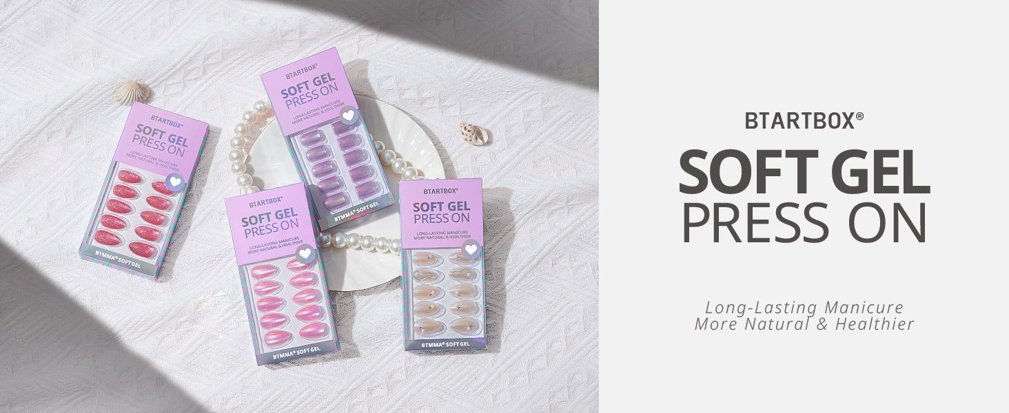BTArtbox Press On Nails - Season of you Pastel Short Press On Nails with Glue for Women, Square or Almond Opaque Soft Gel Glue On Nails in 16 Sizes - 32 Stick On Nails Kit