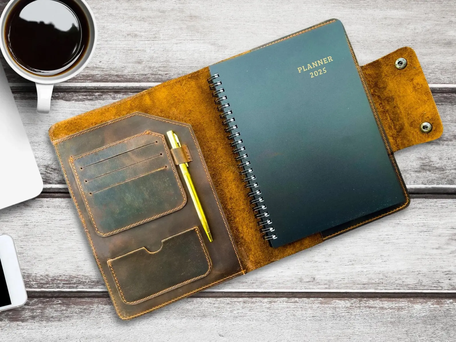 2026 - 2027 Leather Planner, Company Gift, Personalized & Refillable Journal with Leather Cover and Pen