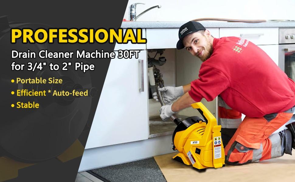 【GARVEE】Drain Cleaner Machine 30Ft, Auto-feed Electric Drain Auger for 3/4In - 2In Pipes, Cable in Piano Wire with Foot Switch, Sewer Snake for Sinks/Toilets/Floor Drains