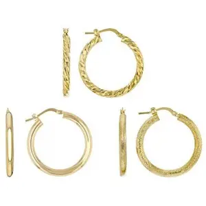 JTV 18k Yellow Gold Over Bronze Polished, Satin, and Diamond Cut Finished Hoop Earrings
