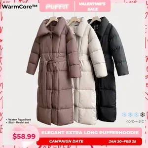 PUFFIT WarmCore Extra Long Hooded Premium Puffer Jacket Water Repellent Double-open Zip Hooded  Puffer Jacket Womenswear Coats