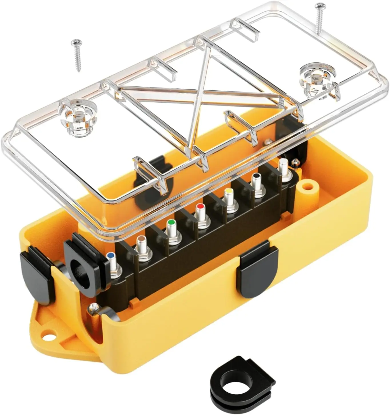 7 Way Trailer Wire Junction Box Clear Cover Color-Coded 7 Pin Terminal Studs, Heavy Duty 7 Gang Trailer Wiring Connector Weatherproof Electrical Junction Box for Rewiring RV Camper Trailer Light
