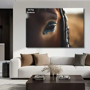 2D Flat, Luxurious Horse Eye with Wooden Frame - Retro/Art Deco/Equestrian Paintings Suitable for Indoor Use, Horse Portrait, HD for, Bedroom, Office - Pet Picture Gift (Winter/Spring), 2D Flat	