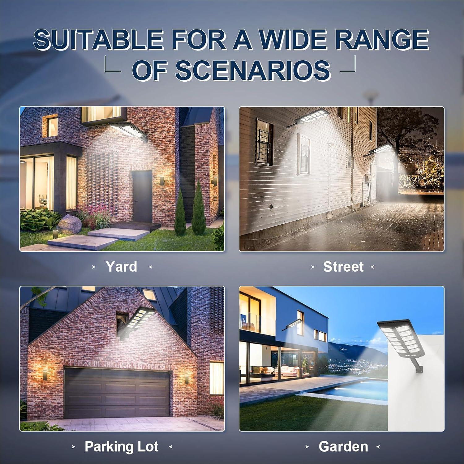 Commercial 10000LM LED Outdoor Dusk to Dawn Solar Flood Light with Remote Control Motion Sensor IP67 Waterproof for Garden Yard Path Parking Lot Road Area Lamp