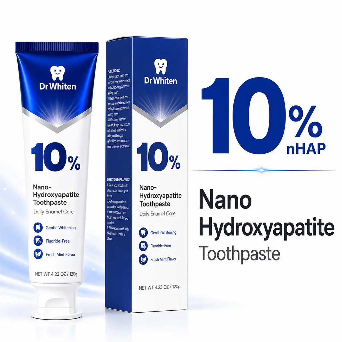 DrWhiten 2026NEW 10% Nano Hydroxyapatite Whitening Toothpaste - Fluoride-Free, Gentle, Clinically Supported, NASA-Developed nHA for Strong Enamel, Bright Smooth Teeth, Deep Clean (4.32oz) Radiant Mint, Dentist-Formulated Teeth Whitening Products