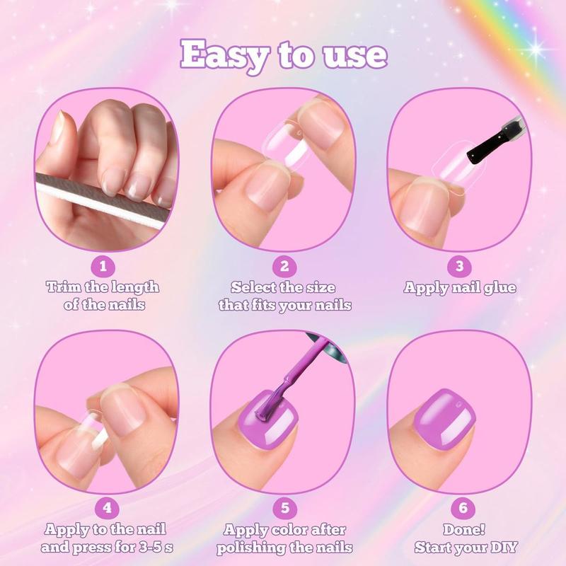 Short Kids Clear False Nails - 240Pcs Press on Nails for Little Girls Full Cover Children Fake Nails Fingernail Decoration 10 Sizes Soft Gel Nail Tips for Kids