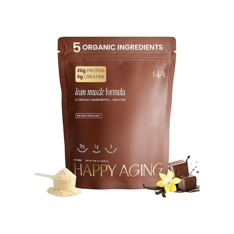 Women's Happy Aging Vegan Dietary Protein Powder - 20g Plant Protein, 5g Creatine, Sugar Free, Chocolate Flavor, Boosts Metabolism & Energy, Naturally Derived, Organic