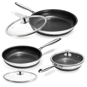 KITEXPERT Nonstick Stainless Steel Frying Pan, Titanium Ceramic Pan with Lids, PFAS PFOA & PTFE Free, Dishwasher & Oven Safe, All Cooktops Compatible, Cookware, Kitchenware, Nova