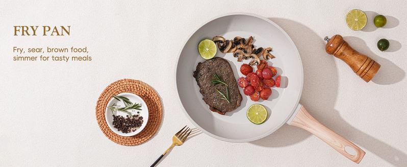 SODAY Pots and Pans Set Non Stick, 12Pcs Kitchen Cookware Sets Non-toxic Healthy Nonstick Kitchen Cooking Set with Frying Pans, Saucepans,Glass lid,Kitchenware,stock up on specials,Valentines Day gifts  Aluminium Durable Bakelite Handle