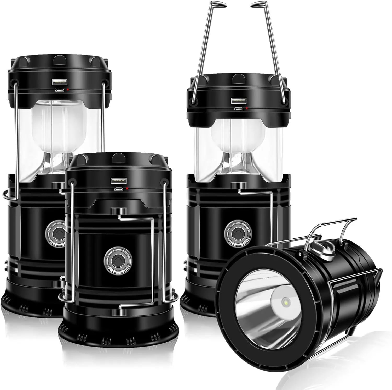 4/8-Pack Collapsible Portable LED Camping Lantern Lightweight Waterproof Solar USB Rechargeable LED Flashlight Survival Kits for Indoor Outdoor Home Emergency Light Power Outages Hiking