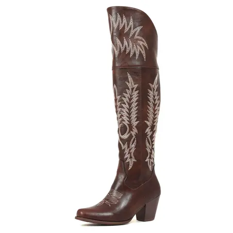 AOSPHIRAYLIAN Women's Over-the-Knee Cowboy Boots - Pointed Toe Chunky Heels, Side Zipper Footwear, Embroidered Cowboy Aesthetic, Quick On/Off Retro Vintage Tall Western Boots for Fall Evening Country Concert (Leather & Faux Leather Options),outdoorfun