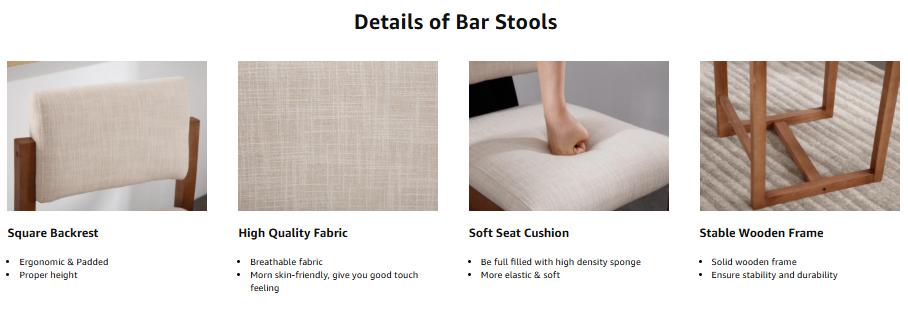 CHAIRUS Modern 26" Counter Height Bar Stools Set of 2,Linen Upholstered Kitchen Island Chairs with Backrest,Open Back Design and Footrest, Solid Wood Frame Barstools for Kitchen Island,Home,Pub,Beige CHAIRUS Modern 26" Counter Height Bar Stools Set of 2,Linen Upholstered Kitchen Island Chairs with Backrest,Open Back Design and Footrest, Solid Wood Frame Barstools for Kitchen Island,Home,Pub,Beige