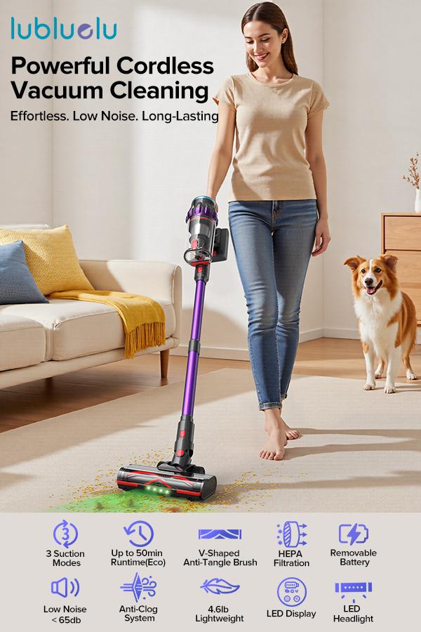 [Home Essential] Cordless Stick Vacuum Cleaner with 55Kpa Suction, Anti - Tangle Brush and Upgraded Green Light, Ideal for Home Cleaning