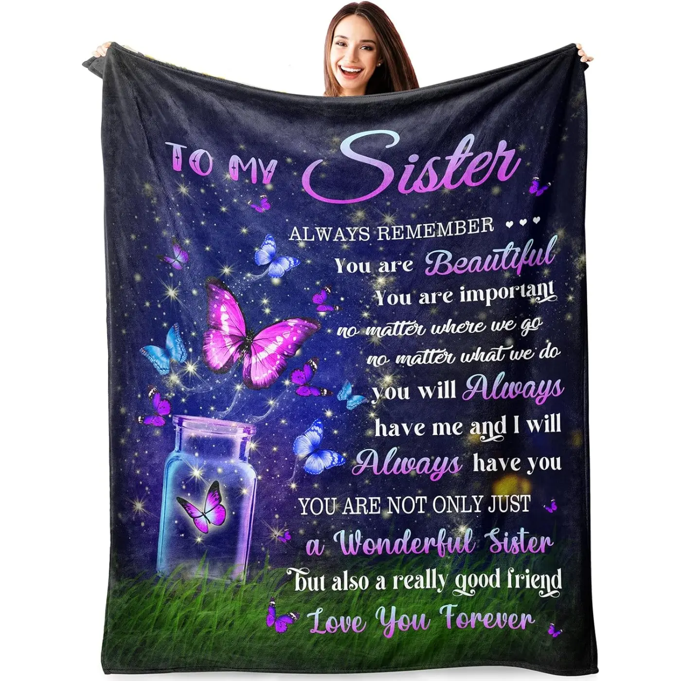 Sister Blanket Birthday Gifts Cozy Sister Letter Blanket Perfect Present for Sisters Best Ever Gift for Women Ideal Soul Sisters Surprise Unique Birthday Idea from Sister