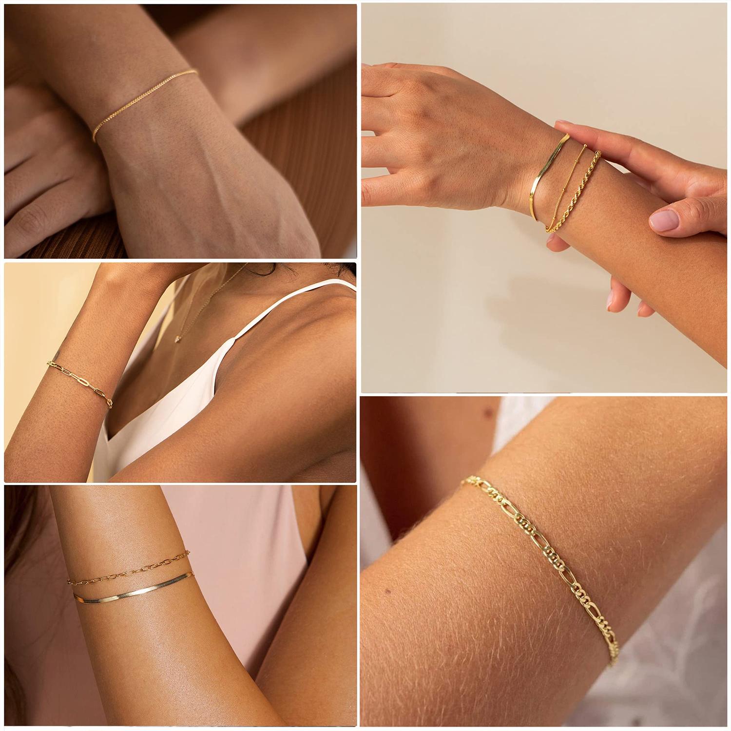Tewiky 14K Gold Plated Copper Bracelets for Women Waterproof, Jewelry Sets for Women Trendy Thin Dainty Stackable Cuban Link Paperclip Chain Bracelet Pack Fashion Accessories Gifts for Womens For Mother's Day gifts tiktokshopbacktoschool Tewiky 14K Gold Plated Copper Bracelets for Women Waterproof, Jewelry Sets for Women Trendy Thin Dainty Stackable Cuban Link Paperclip Chain Bracelet Pack Fashion Accessories Gifts for Womens For Mother's Day gifts tiktokshopbacktoschool