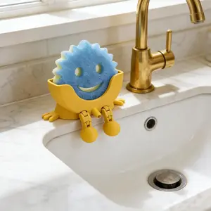 3D Printed Sponge Holder for Scrub Daddy Cute Smiley Sponge Holder with Drainage Funny Sponges Stand for Kitchen Sink Accessories Organizer Storage Utility Declutter Gadgets