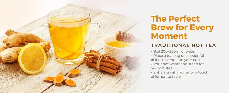 Ginger Tea,Turmeric Tea,Herbal Detox Tea,100% natural,Caffeine-Free Sugar-Free Vegan Tea Bags for Daily Wellness (120 Bags)