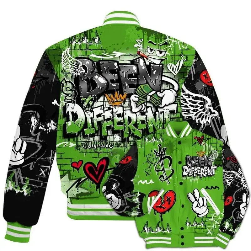 Air Foamposite One Volt Varsity Jacket - Been Dif2erent Drip Graffiti All Over Print Baseball Jacket