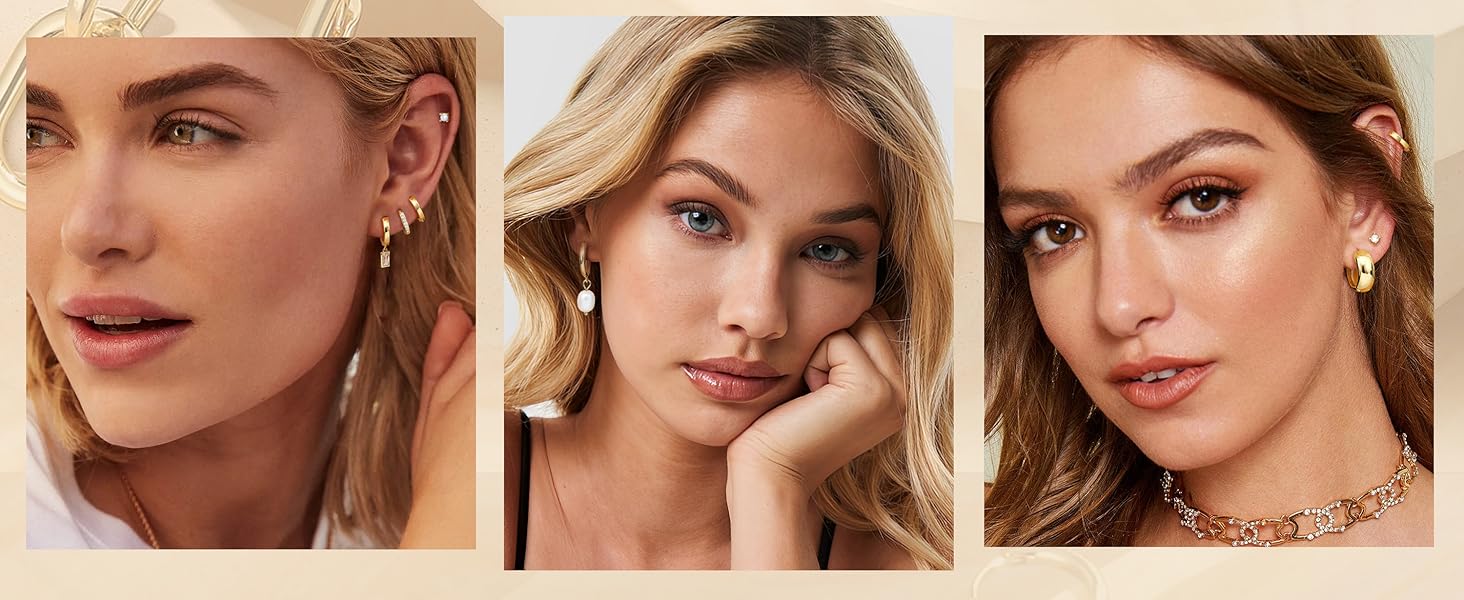 BESTEEL 13 Pairs Small Gold Hoop Earrings Set for Women 14K Gold Plated Lightweight Huggie Hoops Hypoallergenic Pearl Dainty Stud Hoop Earrings for Gift Springtok