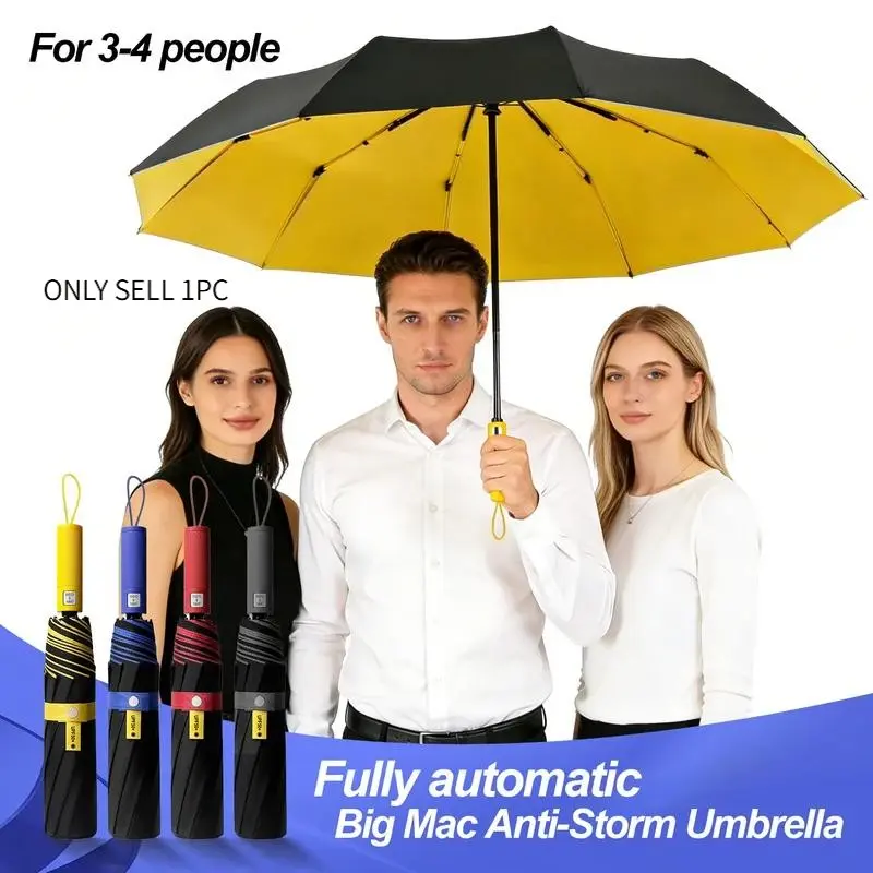 Fully Automatic 125cm Extra-Large Portable Rainproof Umbrella, Suitable for Heavy Rain, 10 x 2 Reinforced Ribs, Men's Folding Umbrella, Women's Sun Protection Umbrella, Portable Outdoor Umbrella, Rain Umbrellas