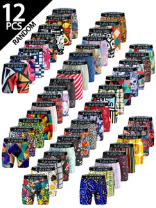 Men's boxer briefs, 12-pack, random styles. Comfortable, soft, casual printed colorful boxer briefs, a top choice for men, multiple styles available in random colors.