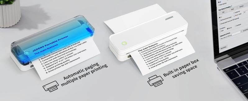 JADENS Portable Printers Wireless for Travel, Support 8.5" X 11" US Letter, Bluetooth Thermal Printer Inkless Mobile Printer for Office Home