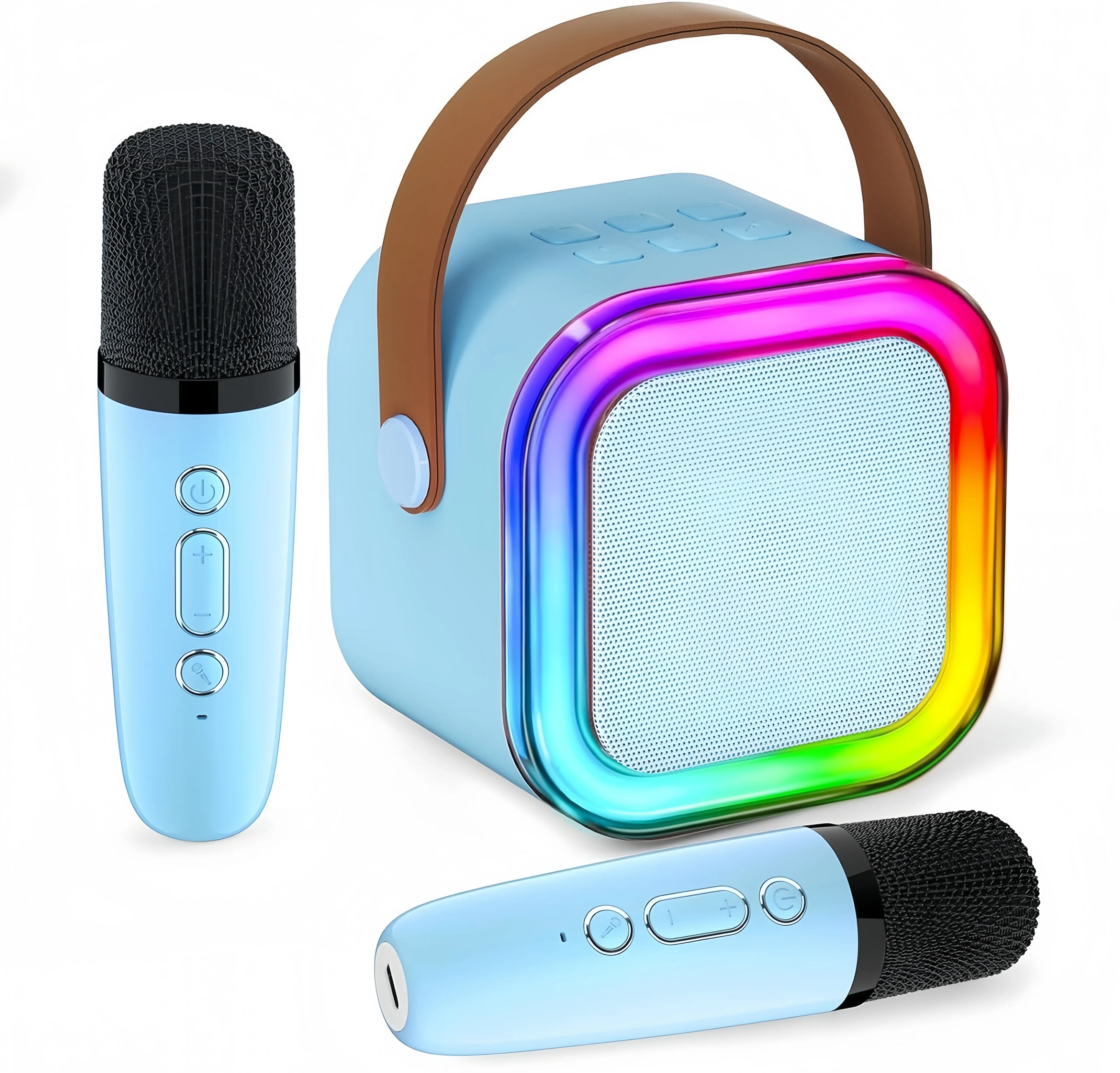 Mini karaoke machine with microphone sound system, portable karaoke machine with 2 wireless microphones, birthday gifts for girls and children aged 4-12, family gatherings