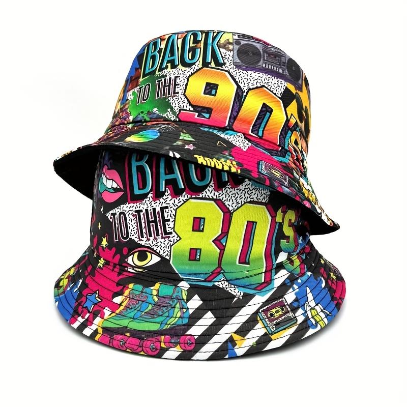 Beach Cap - Back to the 80s Design Colorful Patterned Hat in Polyester for Nostalgic Retro Fashion Versatile Use Ideal for Beach Trips & Casual Outings Vintage