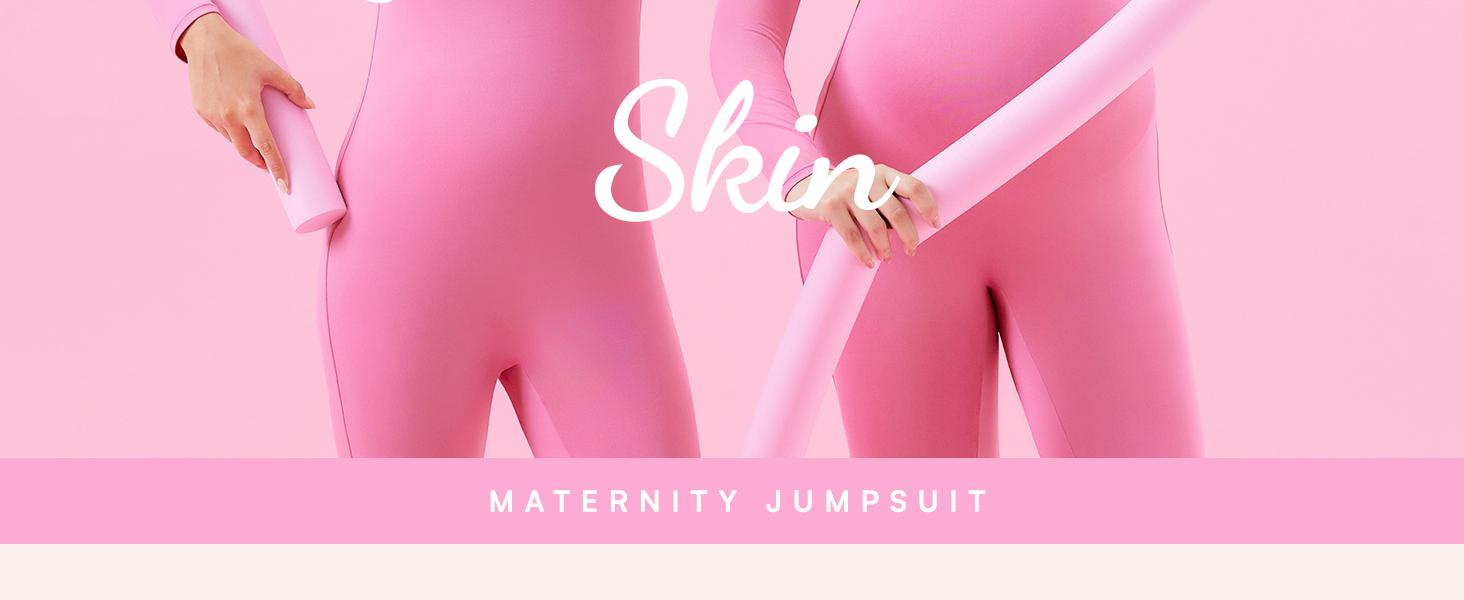 POSHDIVAH Women's Maternity Bodysuit Scoop Neck Long Sleeve Stretchy Jumpsuit Pregnancy Shapewear Romper