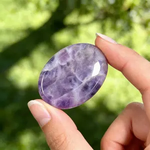 3pcs Natural Chevron Amethyst Worry Stone,  Palm Stone, Healing Crystal Fidget Stone Chakra Wellness Gift