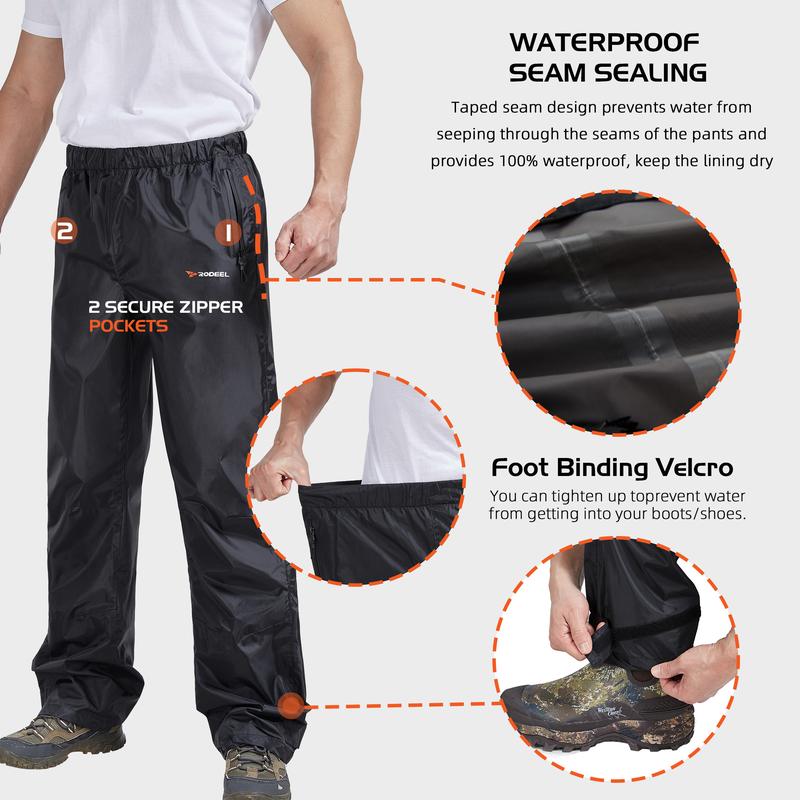 RODEEL 702 Waterproof Jacket and Pants Set Men Rainproof Lightweight Breathable Full Zip Hooded Rain Coat Durable Rain Suit Weatherproof Rainwear Windbreaker For Outdoor Hiking Camping Fishing Boating Construction Landscaping, Holiday Gift