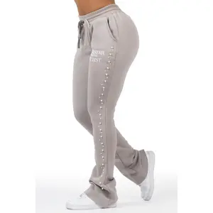 Nikkia Grey Pearl Stacked Track Pant