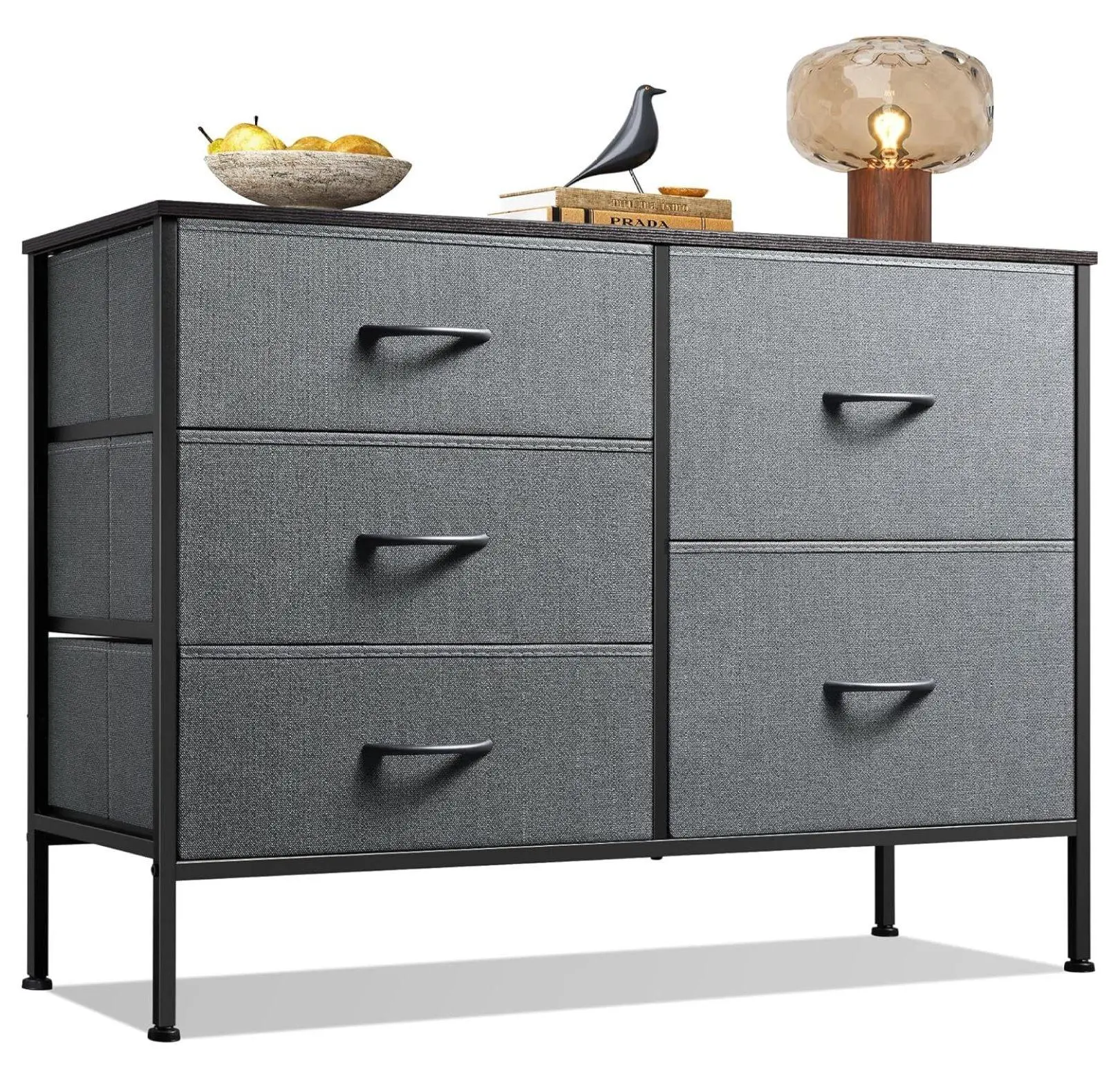 5 Drawer Dresser Bedroom, Chest of Drawers with Wood Top, Metal Frame, Modern Storage Organizer for Clothes, Kids, Nursery - Easy Assembly, Sturdy