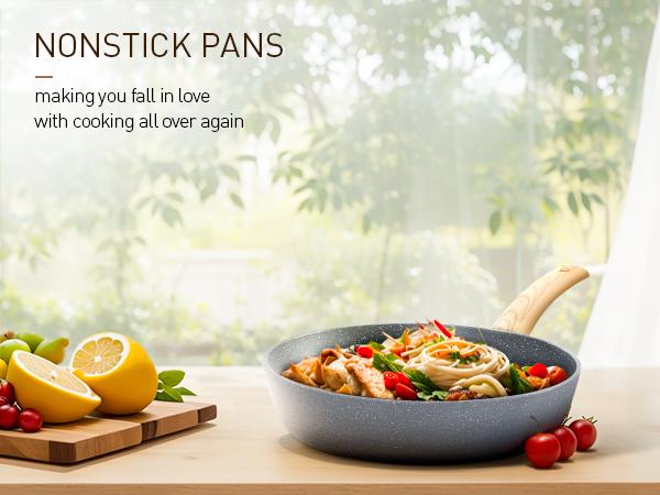 [New Colors] Kitchen Academy 12 Piece Nonstick Pots and Pans Set, Non Stick Induction Cookware Set, Kitchen Cooking Set, Frying Pans Saucepans, Silicone Steel Aluminium Glass Lid Stove