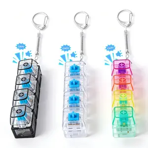 Keyboard Fidget Toy Keychain, Satisfying Fidget Clicker, 4 Button Keyboard Clicker Fidget Toy with LED Light, Funny Light Up Finger Clicker Keyboard Fidget Toy Key Ring for Men Women