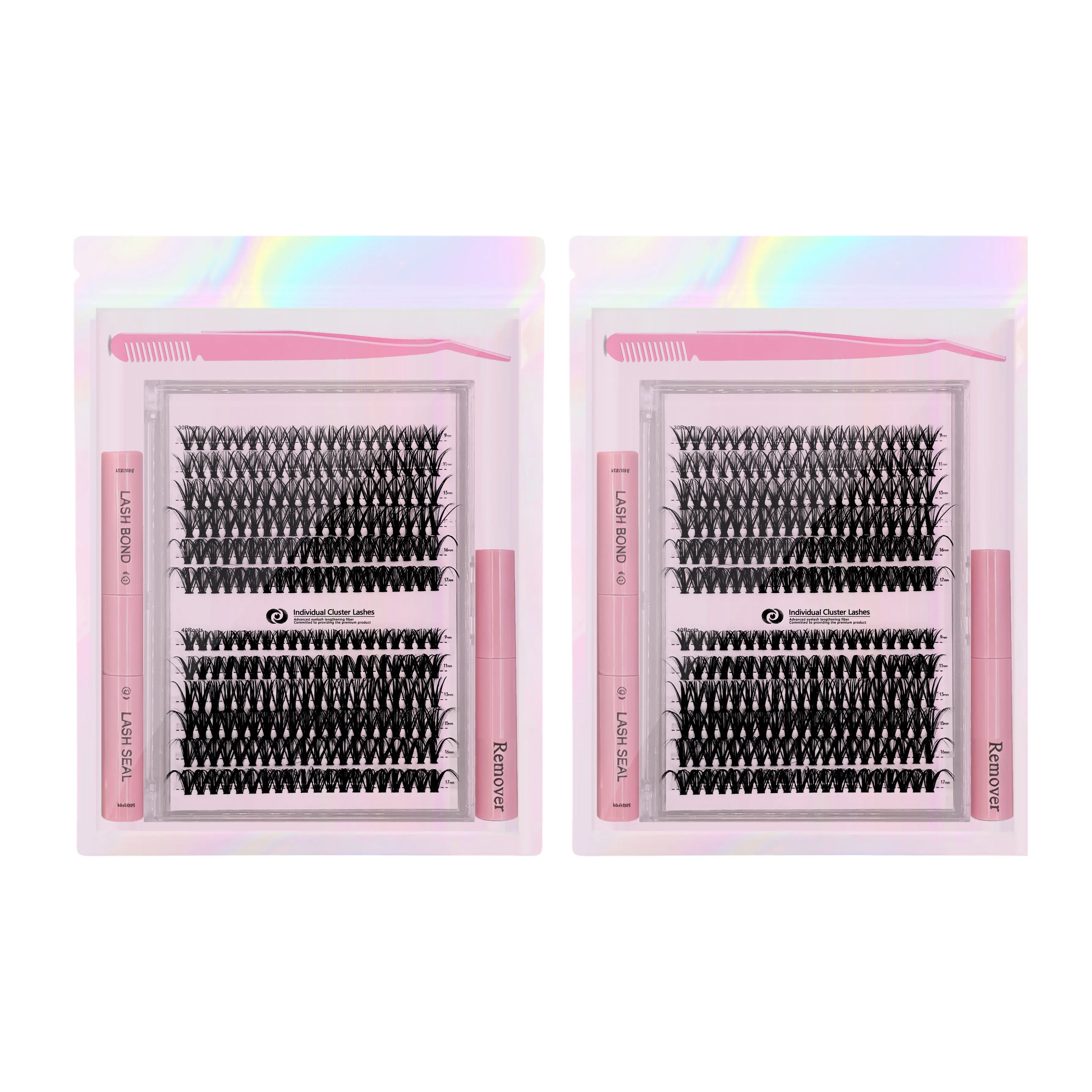 DIY Eyelash Extension Kit with 240 Fluffy & Lightweight Clusters, 30D & 40D Mix 9-17mm, Ultra-Thin Invisible Band, Includes Bond, Seal, Gentle Remover & Tweezer, Lash Cluster, Eyelashes Clusters Kit