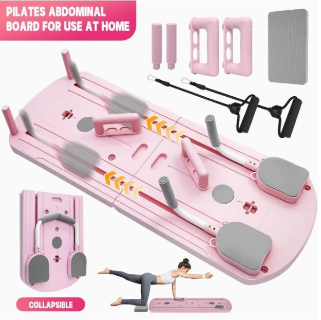 Pilates Board - 2024 Pilates Reformer Set, Multi-Purpose Foldable Pilates Reformer Board for Home, 5 in 1 Pilates Sliding Board (Pink)