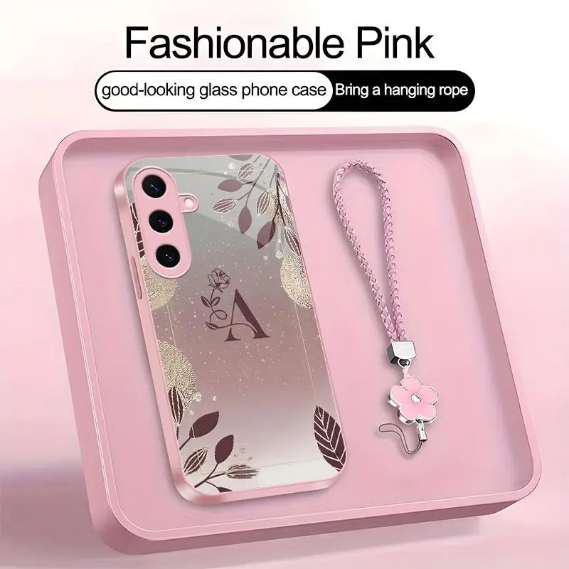 Suitable for [Galaxy S25+] high-end women's phone case🤩，a beautiful four-leaf clover lanyard is included🍀，a free four-leaf clover lanyard is included, with 26 letters of the alphabet to choose from and exquisite flower patterns 952