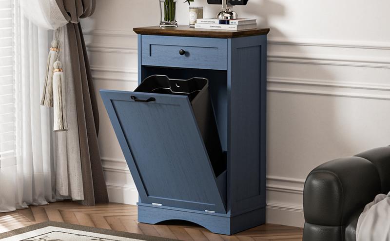 【Does Not Include Trash Can】 Spurgehom 13 Gallon Tilt-Out Trash Can Cabinet, Hidden Kitchen Garbage Bin with Drawer, Pet-Proof Storage