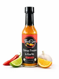 Citrus Fresno & Garlic Hot Sauce by Fresco Sauce - Lime Juice - Orange Juice - Fresno Peppers - Flavorful - All Natural- Vegan - Gluten Free