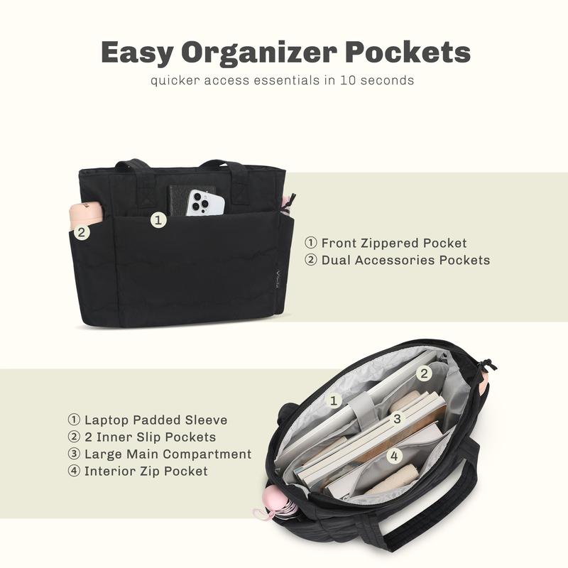 [NEW IN] HYNES EAGLE Puffer Laptop Tote Bag 15.6 Inches Lightweight Puffy Handbag for Women Quilted Shoulder Bag for School/Work/Travel/Gym/Nurse Durable Bubble Bag  Water Repellent College Tote with Multiple Compartments & Organize Zipper Closure