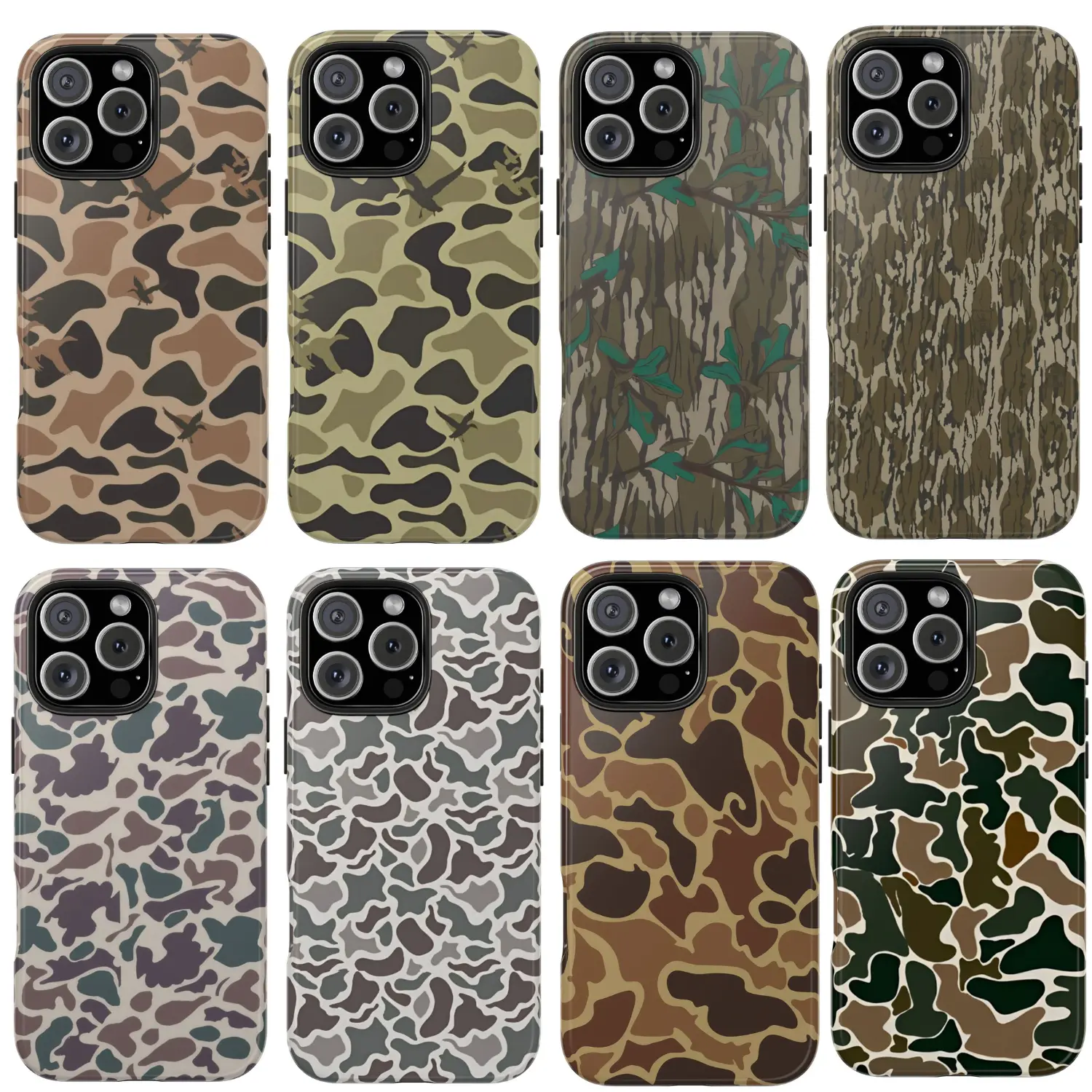 Vintage Old School Duck Hunting Camo Smartphone Cover - Bottomland Pattern, Bass Fishing Aesthetic, Shockproof Protector, Double-Layer Casing, Precise Cut, Camera-Safe Customized Accessory for iPhone 17 Air,16,15,14,13,12,11,X,8, Unique Hunting Gift