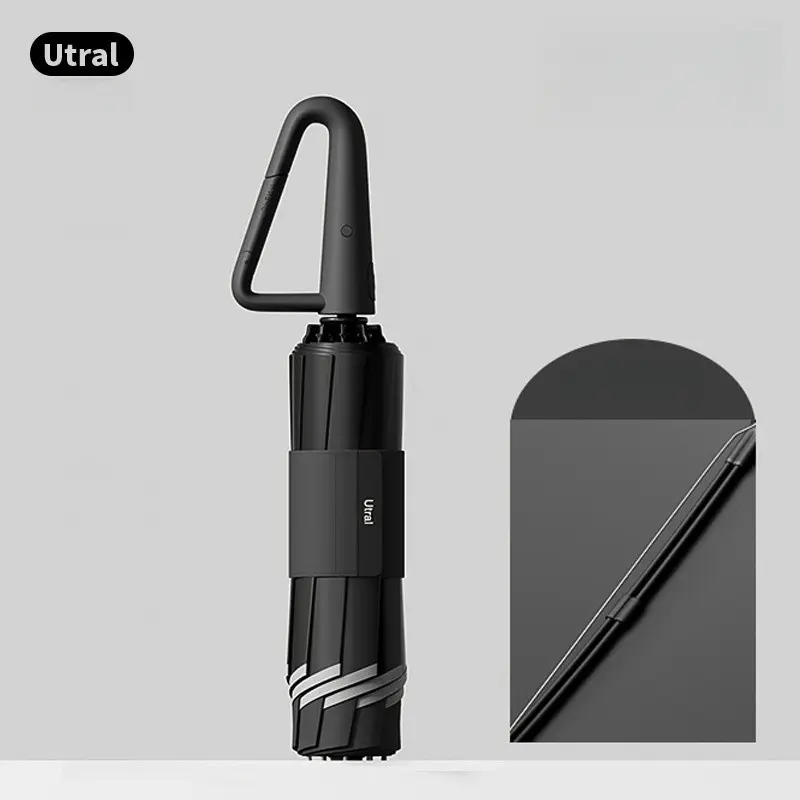 Automatic Ring Buckle Umbrella, Portable Home Student Umbrella, Windproof Men's Reverse Folding Rain Umbrella, Two-Use Women's Thickened