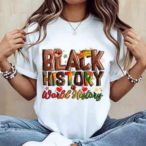 Women Casual T-Shirt White Black History World History Graphic Print For Everyday Wear And Cultural Celebration