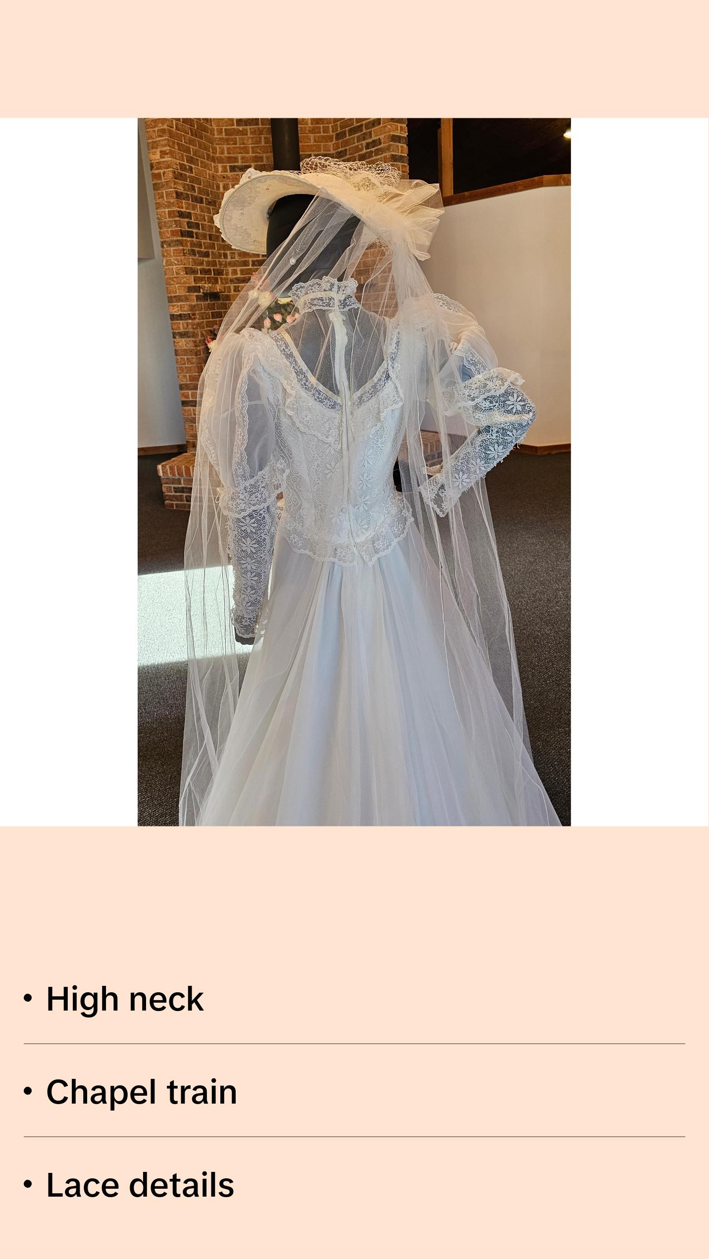 Vintage Ivory Victorian Wedding Gown/ Hat